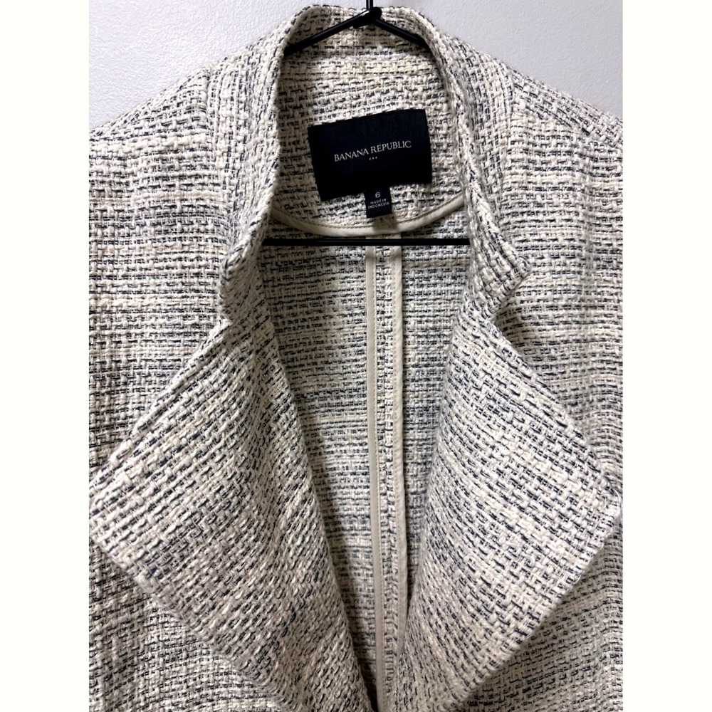 Banana Republic Long Boucle Open Front Blazer Jacket Womens Size‎ 6 Cream Taupe